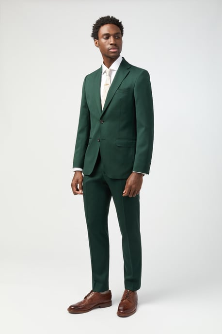Tailored Fit Italian Super 100''s Bottle Green Twill Jacket - Image 3