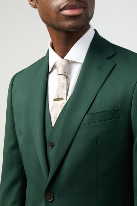 Tailored Fit Italian Super 100''s Bottle Green Twill Jacket - Image 4