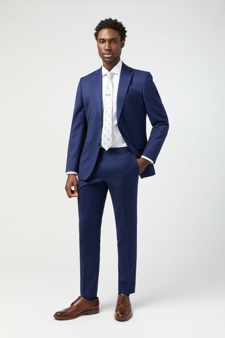 Tailored Fit Italian Super 110''s Blue Twill Jacket - Image 3