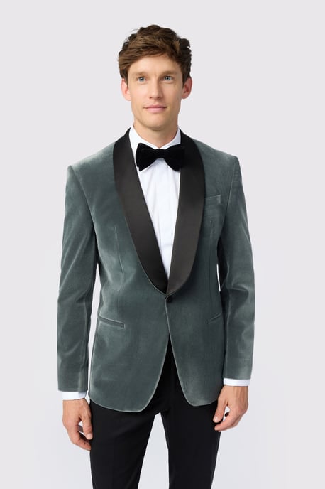 Smoke Green Velvet Slim Fit Jacket - Image 1