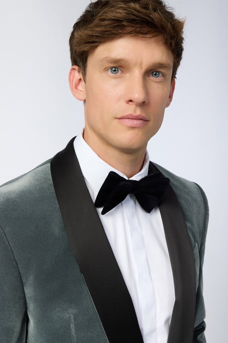 Smoke Green Velvet Slim Fit Jacket - Image 3