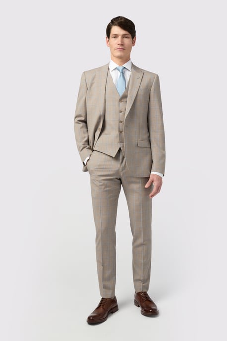 Tailored Fit Italian Oatmeal Blue Check Jacket - Image 2