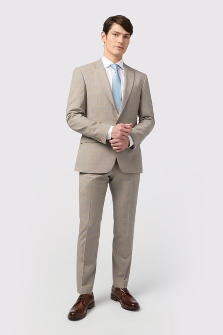 Tailored Fit Italian Oatmeal Blue Check Jacket - Image 3
