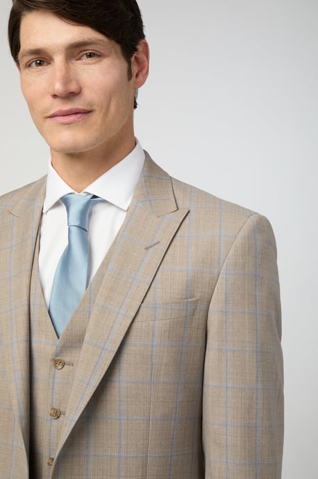 Tailored Fit Italian Oatmeal Blue Check Jacket - Image 4