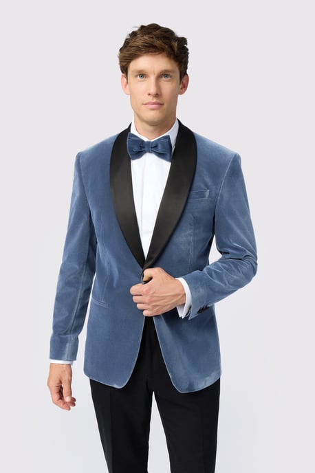 Smoke Blue Velvet Slim Fit Jacket - Image 1