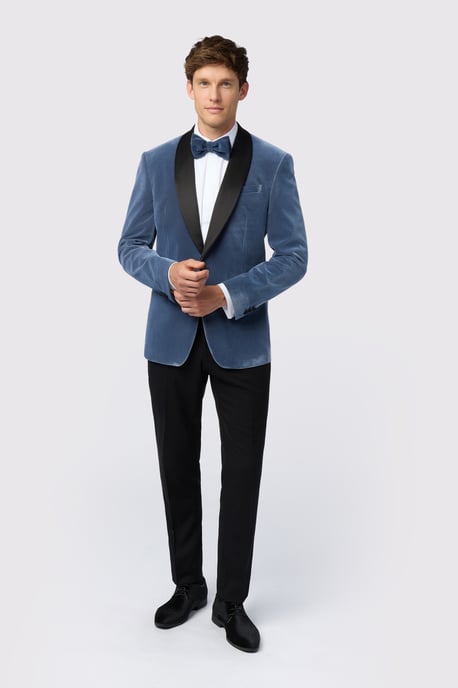 Smoke Blue Velvet Slim Fit Jacket - Image 2
