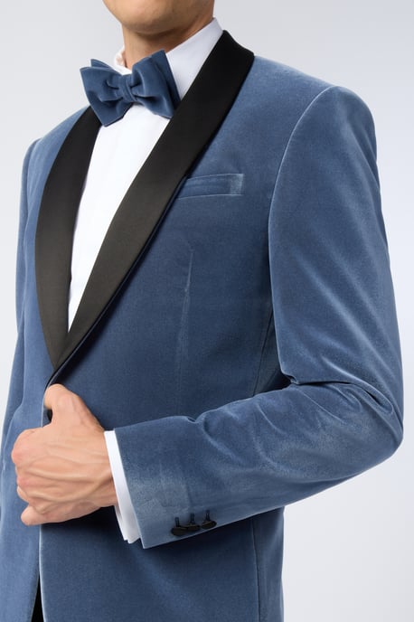 Smoke Blue Velvet Slim Fit Jacket - Image 4