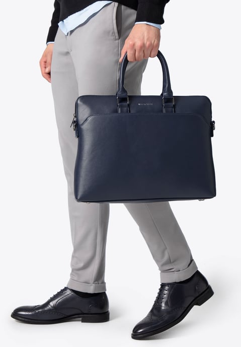 Wittchen Men's 16" Laptop Bag, Imitation Leather, Navy Blue, Navy Blue, Eco-leather - Image 1