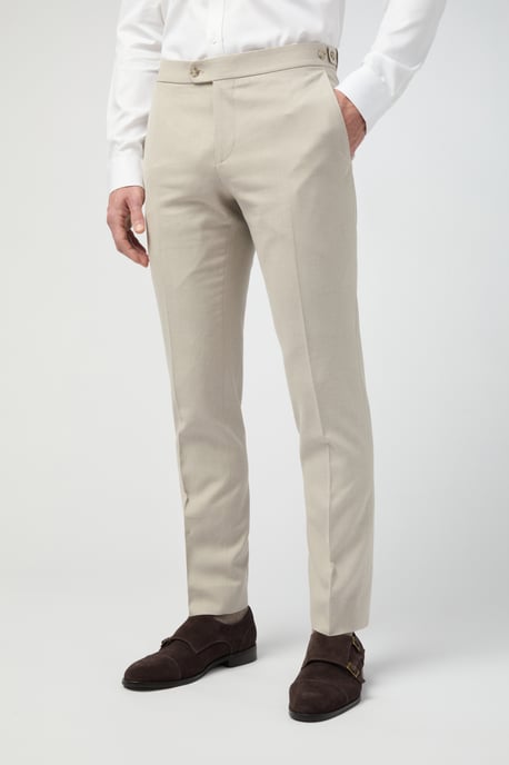 Tailored Fit Stone Linen Trousers - Image 1