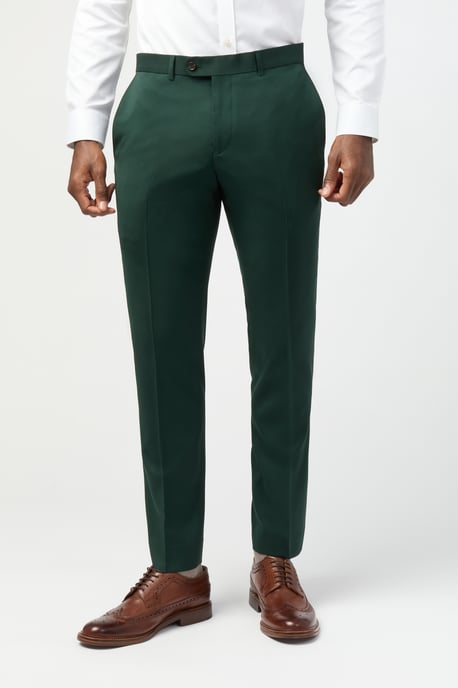 Tailored Fit Italian Super 100''s Bottle Green Twill Trousers - Image 1