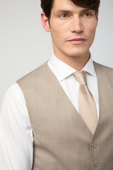 Tailored Fit Stone Super 110''s Twill Waistcoat - Image 2