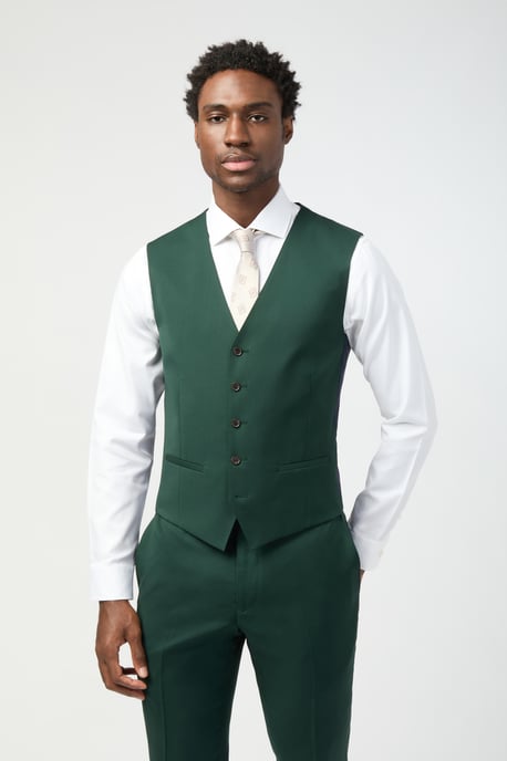 Slim Fit Italian Super 100''s Bottle Green Twill Waistcoat - Image 1