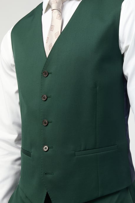 Slim Fit Italian Super 100''s Bottle Green Twill Waistcoat - Image 2