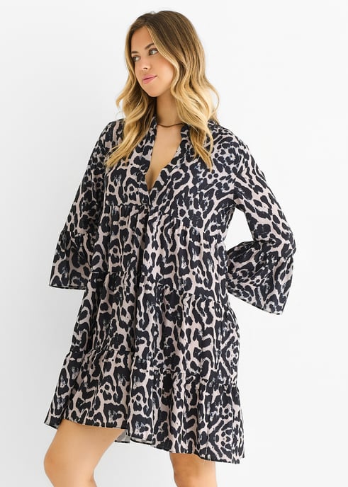 Grey Animal Print Skater Mini Dress - Image 3