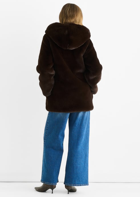 Chocolate Hooded Long Sleeve Faux Fur Jacket - Image 4