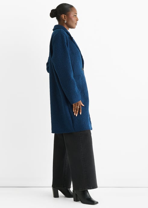 Navy Shearling Mid Length Double Breasted Jacket - Image 3