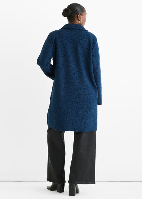 Navy Shearling Mid Length Double Breasted Jacket - Image 4