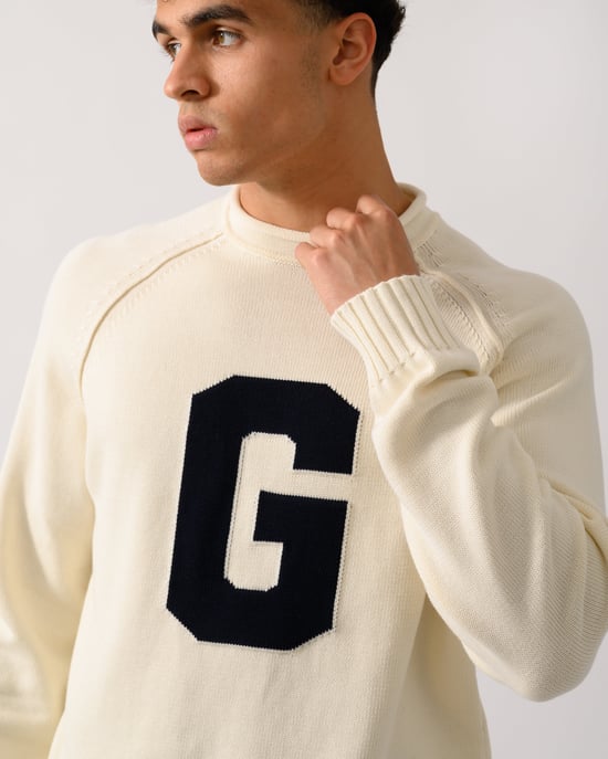 Intarsia G Logo Crew Neck Crew Neck Jumper in Ivory - Image 2