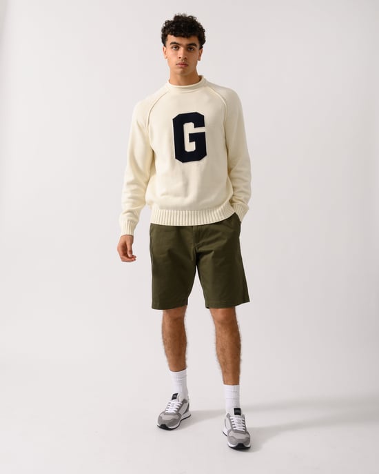 Intarsia G Logo Crew Neck Crew Neck Jumper in Ivory - Image 5
