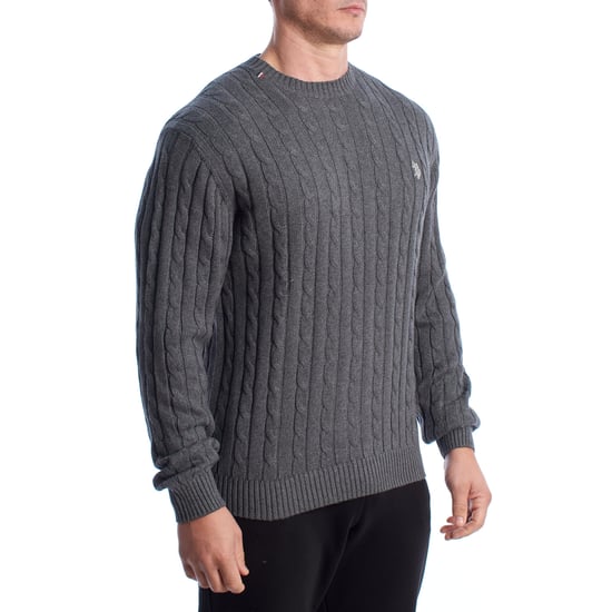 Herrtröja med kabelstickning, rundad hals US40173042 - Image 3