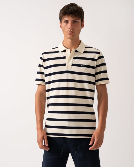 Striped Polo Polo Shirt in Ivory - Image 1
