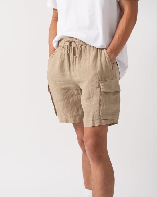 270 Regular Fit Drawstring Linen Cargo Shorts Regular Fit Cargo Shorts in Tan - Image 2