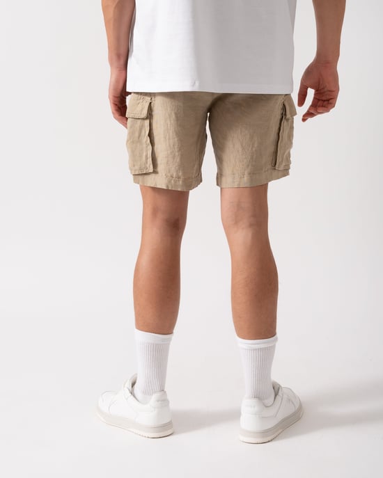 270 Regular Fit Drawstring Linen Cargo Shorts Regular Fit Cargo Shorts in Tan - Image 3