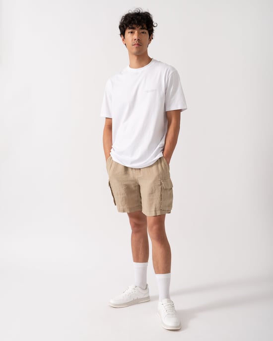 270 Regular Fit Drawstring Linen Cargo Shorts Regular Fit Cargo Shorts in Tan - Image 4