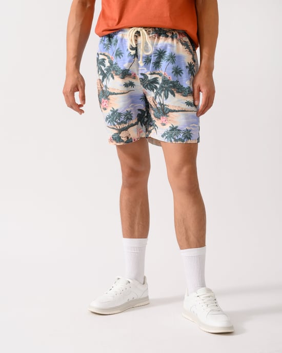 Regular Fit Printed Drawstring Regular Fit Shorts in Light Blue - Image 1