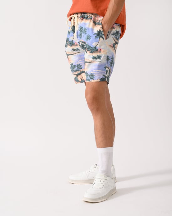Regular Fit Printed Drawstring Regular Fit Shorts in Light Blue - Image 2