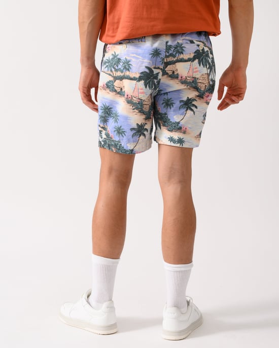 Regular Fit Printed Drawstring Regular Fit Shorts in Light Blue - Image 3