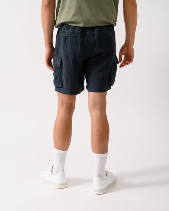 GANT Mens Regular Fit Drawstring Linen Cargo Shorts Regular Fit Cargo Shorts in Dark Blue - Image 3