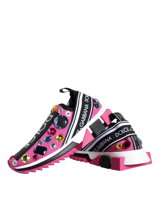 Dolce & Gabbana Roze Zwart Kristal Dames Sneakers Schoenen - Image 5