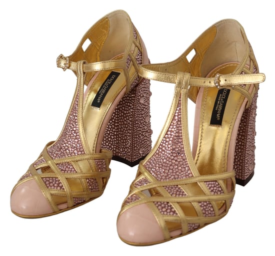 Kristall T-straps Klackar Guld Rosa - Image 2