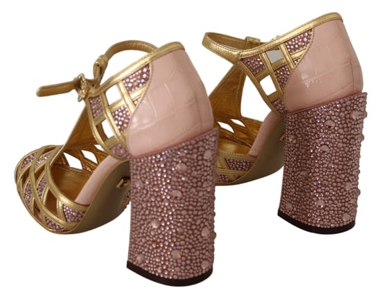 Kristall T-straps Klackar Guld Rosa - Image 3
