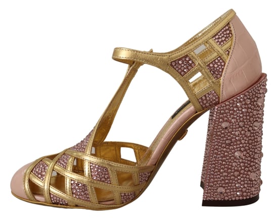 Kristall T-straps Klackar Guld Rosa - Image 4