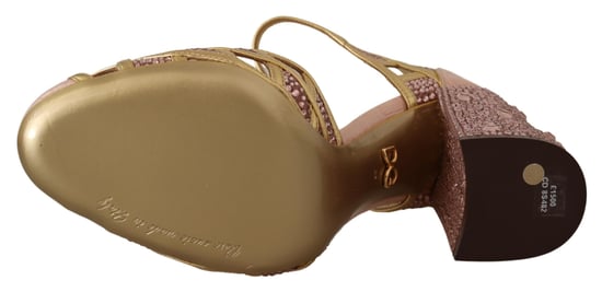 Kristall T-straps Klackar Guld Rosa - Image 5