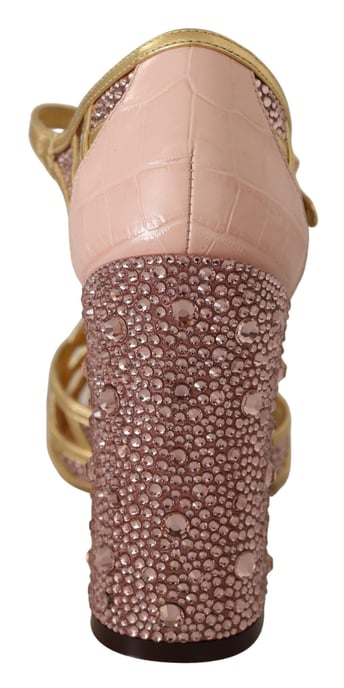 Kristall T-straps Klackar Guld Rosa - Image 6