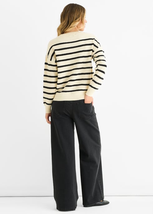 Beige randig grovstickad oversized tröja - Image 4