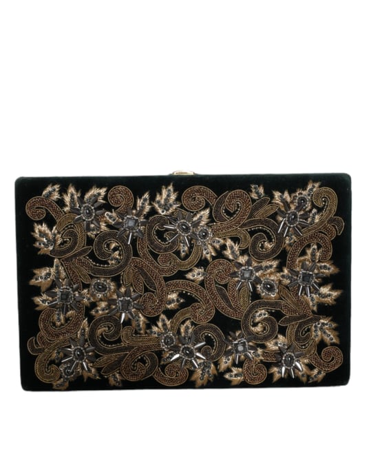 Black Velvet Gold Frame Clutch Evening Party Purse Bag - Image 1