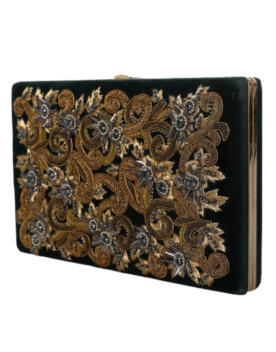 Black Velvet Gold Frame Clutch Evening Party Purse Bag - Image 2