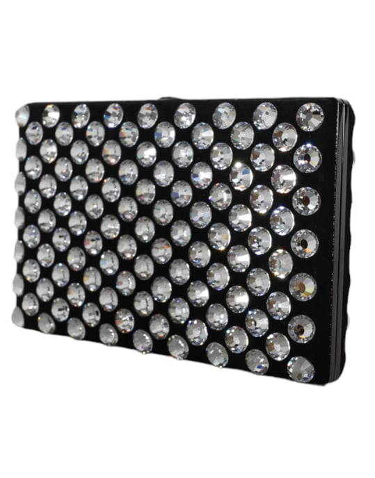 Black Velvet Crystal Clutch Evening Party Purse Bag - Image 2