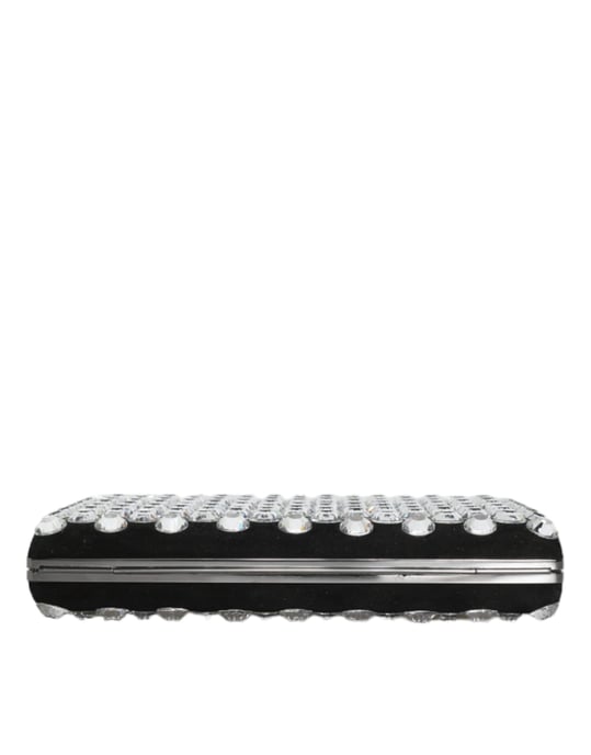 Black Velvet Crystal Clutch Evening Party Purse Bag - Image 5