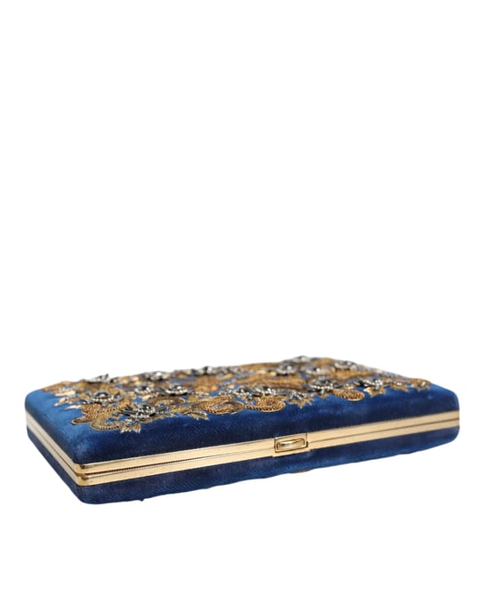 Blå Sammet Guldram Clutch Kvällsfestväska - Image 3