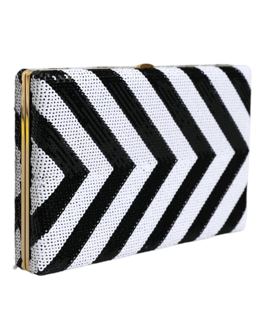Black White Gold Frame Clutch Evening Party Purse Bag - Image 2