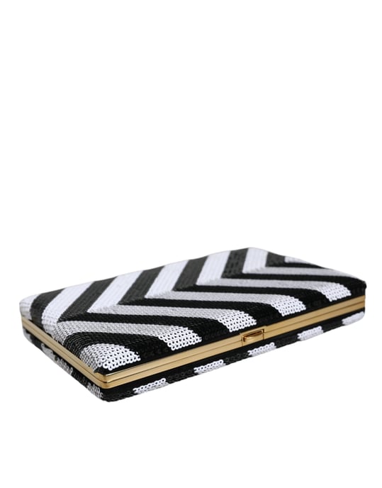 Black White Gold Frame Clutch Evening Party Purse Bag - Image 4