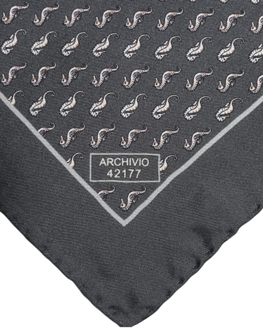 Zwarte Vissenprint Zijde Vierkante Mannen Foulard Sjaal - Image 3