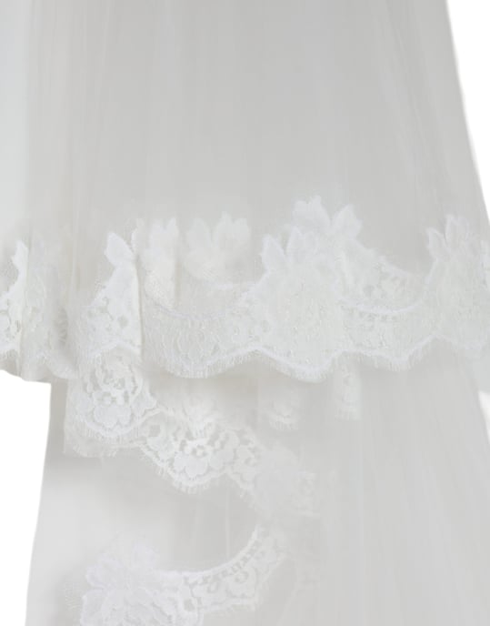 Vit blommig spets nylon golvlång brudslöja - Image 2