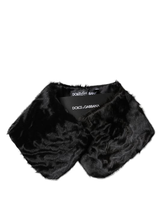 Black Lamb Fur Collar Women Neck Wrap Scarf - Image 3