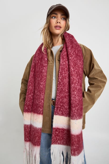 Striped Knitted Tassel Scarf - Image 1